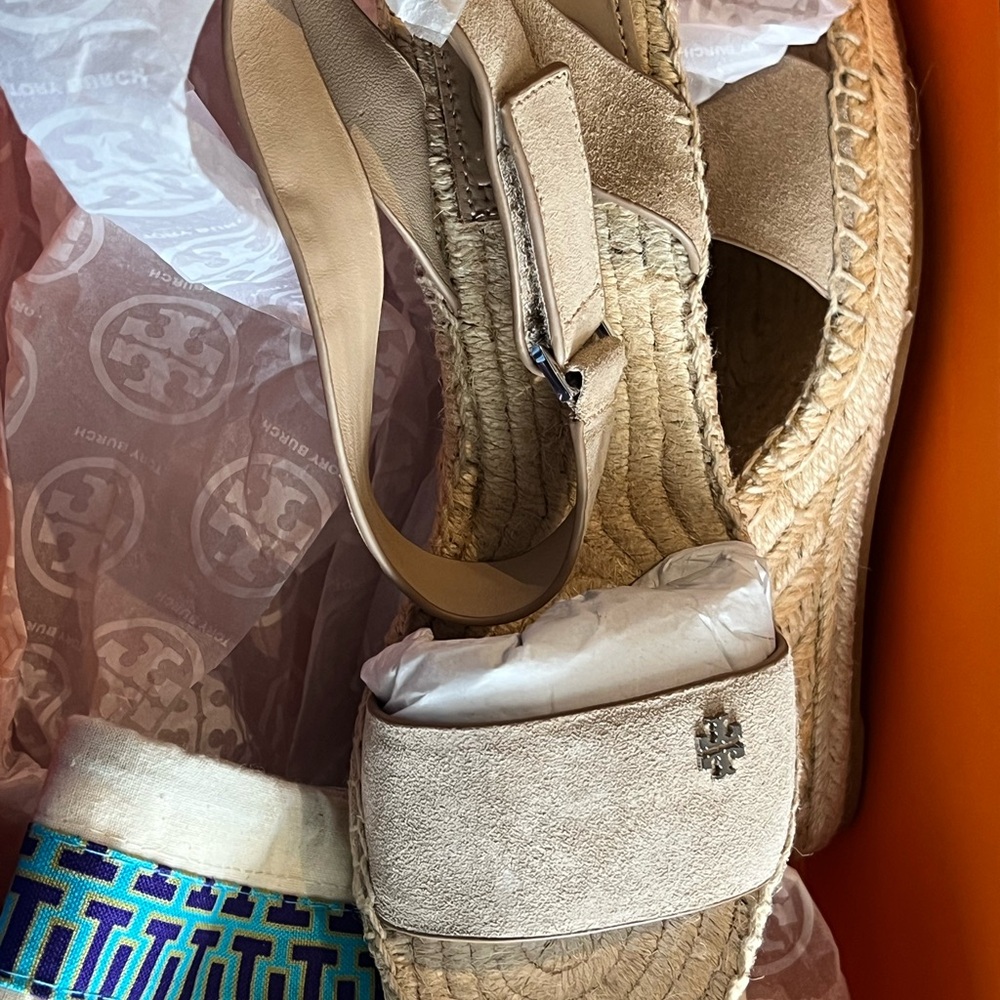 TORY BURCH Beige Espadrille Wedge Sandals - Picture 9 of 9